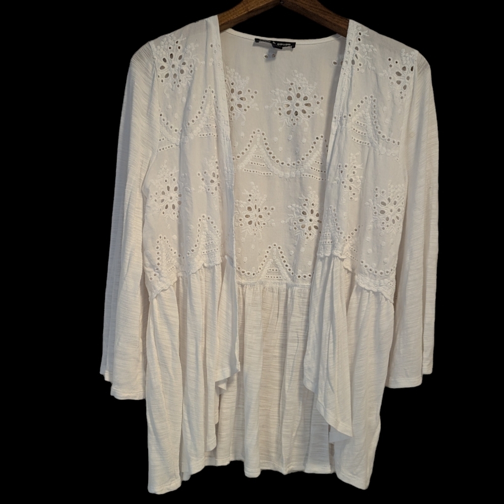 🤍 Cable & Guage M Summer White Top Eyelet cotton viscose asymmetrical
